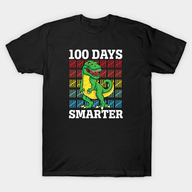 100 Days Smarter Rawr Dinosaur Teacher Students T-Shirt by Pop Cult Store